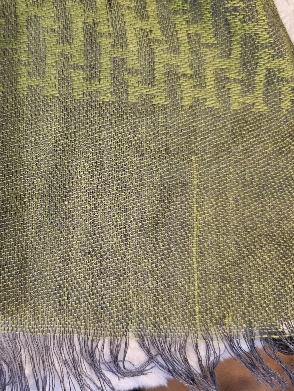 Olive Green Hermès Libris Cashmere & Silk Jacquard Scarf/Stole
